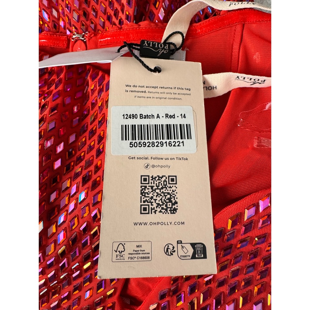 Oh Polly Red Embellished Mini Dress Off Shoulder Plunge Neck Bodycon US 10 NEW - Picture 10 of 10